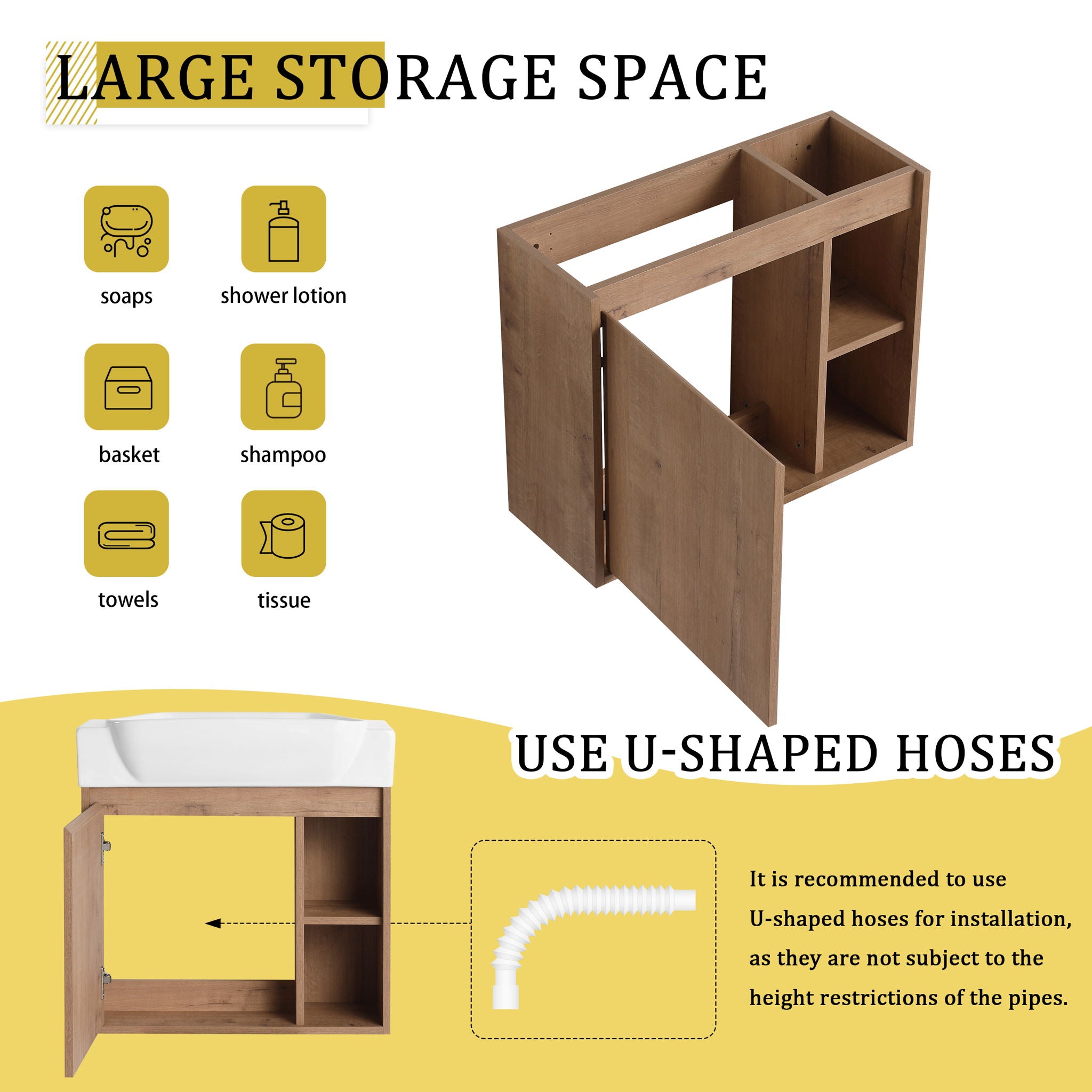 24" Wall Mounted Bathroom Vanity & Sink & Soft Close Door - Imitative Oak / White