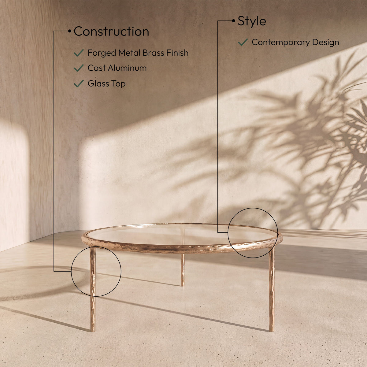 Evren - Glass Top And Aluminum Base Coffee Table