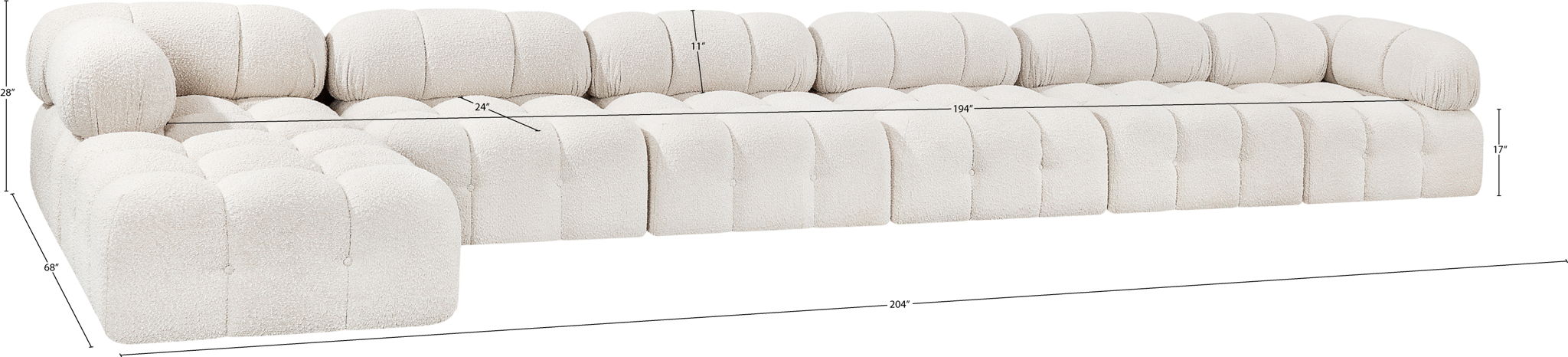 Ames - 7 Piece Boucle Fabric Modular L-Shaped Sectional