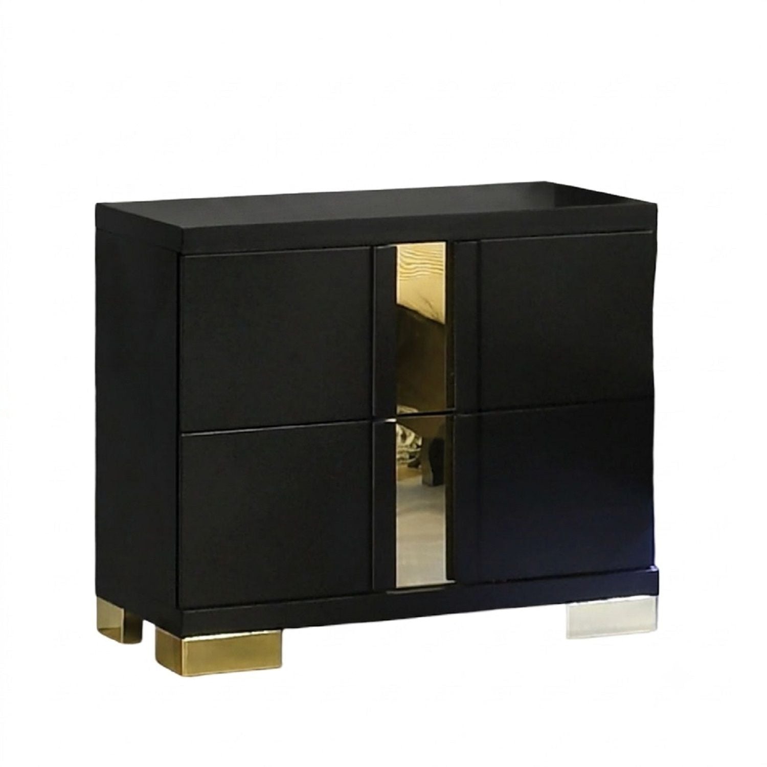 Contemporary Nightstand With 2 Drawer Storage - Black