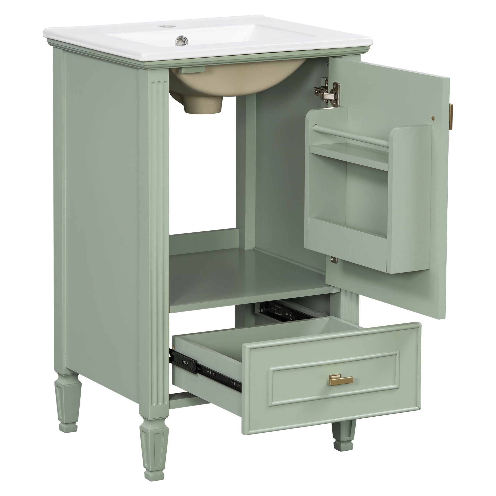 Bathroom Vanity & Sink, Freestanding Storage Cabinet, Soft Close Drawers & Doors - Green