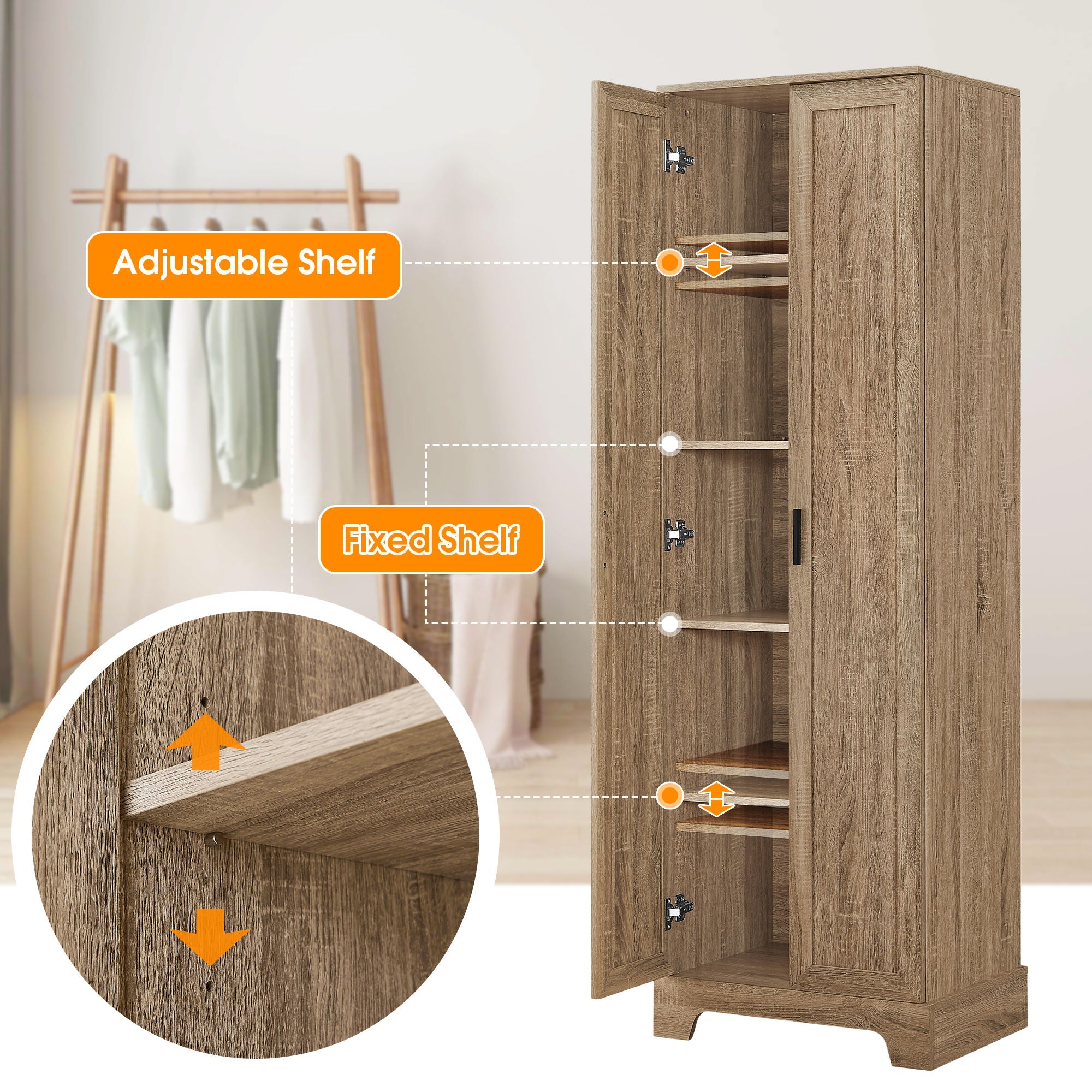 Storage Cabinet With Adjustable Shelves, 2 Doors, Rectangle Design For Bathroom