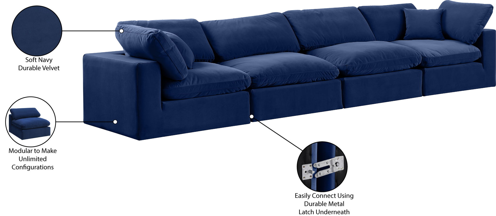 Comfy - Velvet Modular Sofa 4 Seats