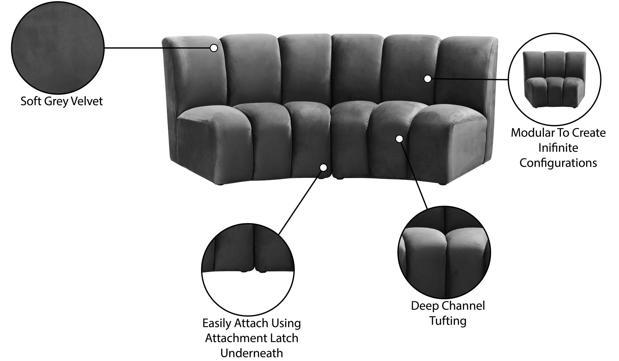 Infinity - 2 Piece Velvet Modular Sectional