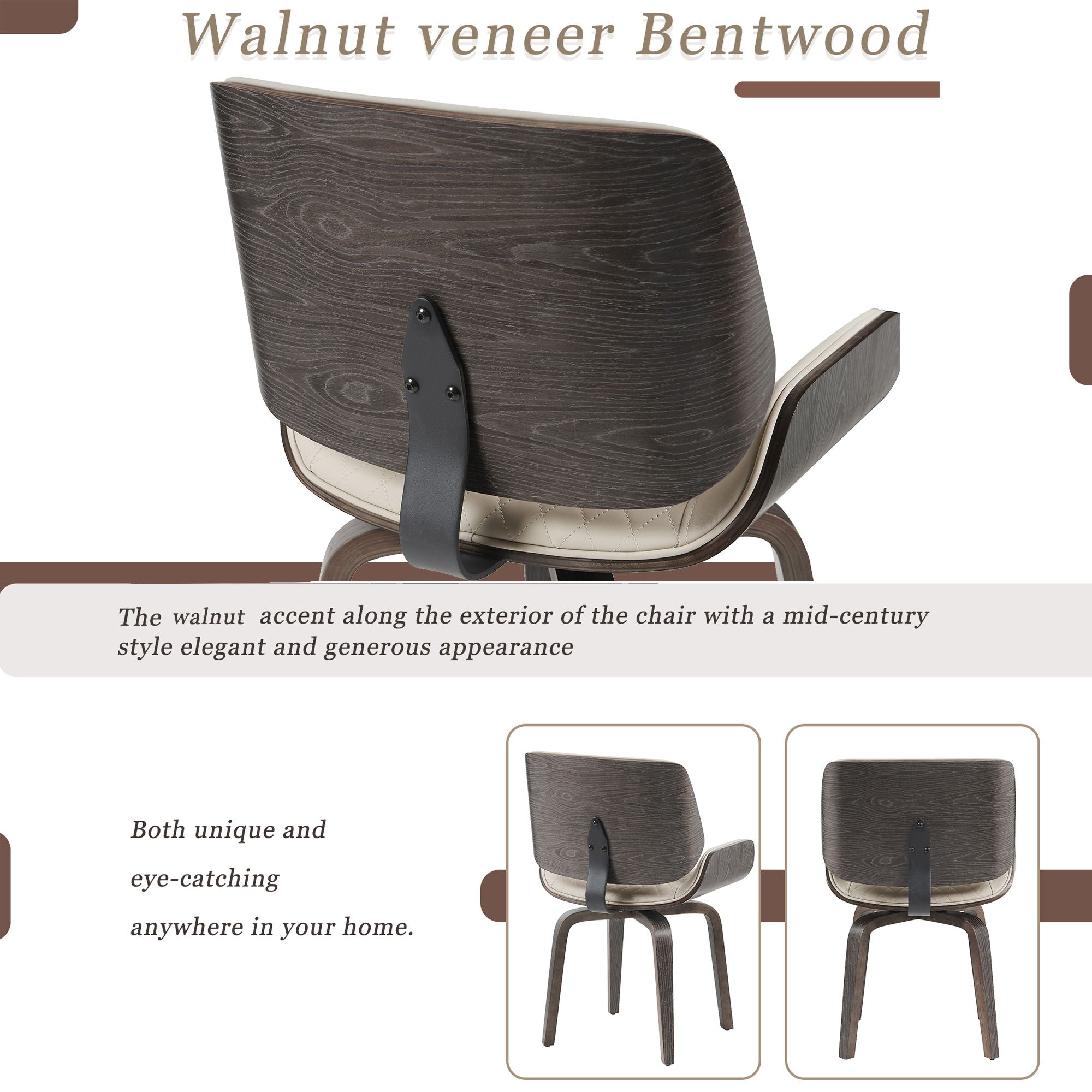 Dining Chair 360° Swivel, Ergonomic Design Upholstery, Bentwood Frame, (Set of 2) - Beige