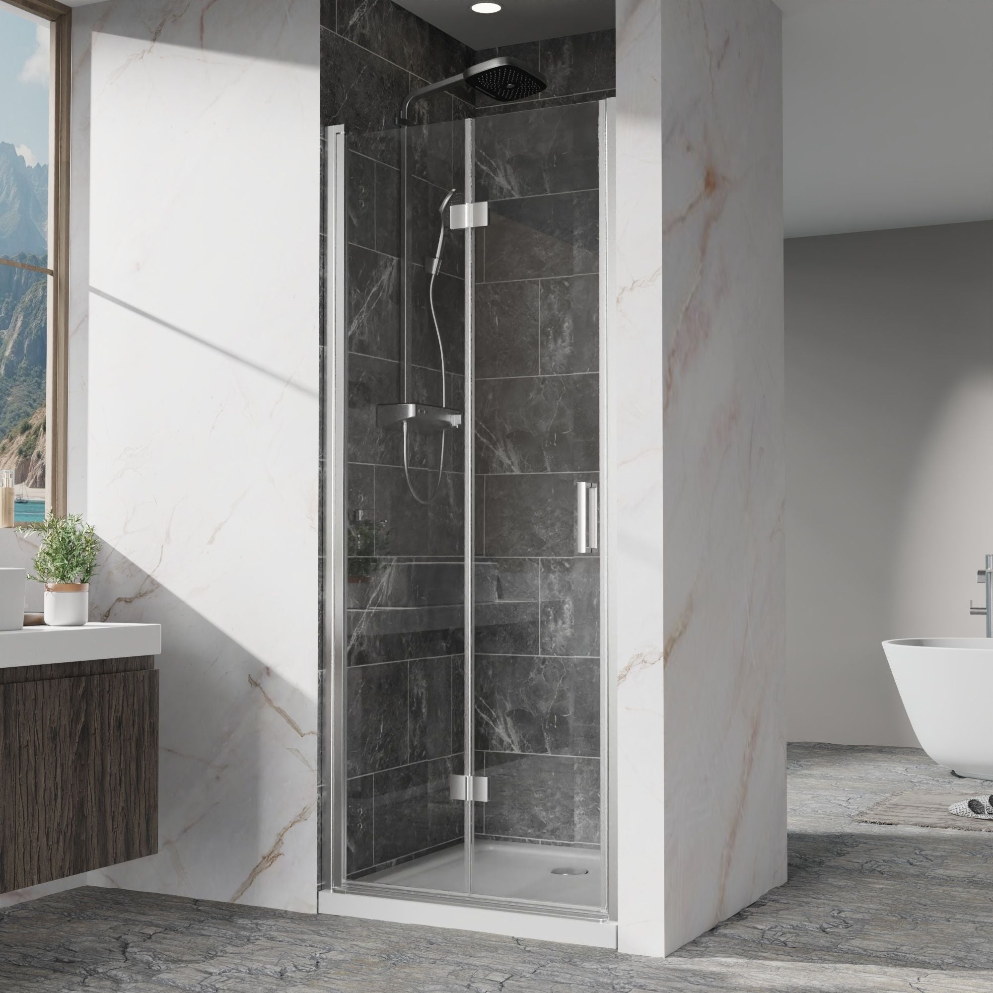 Frameless Bi Fold Shower Doors 30" W X 72" H - Chrome