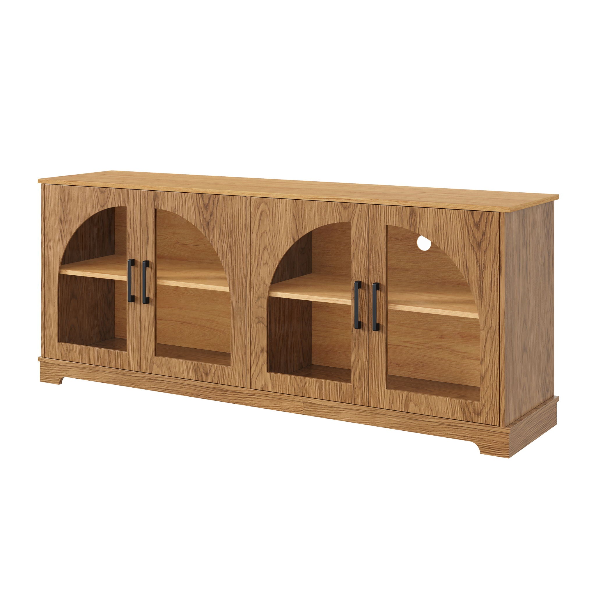 3 Piece TV Stand Set With Bookshelf With Arched Design For Living Room - Brown
