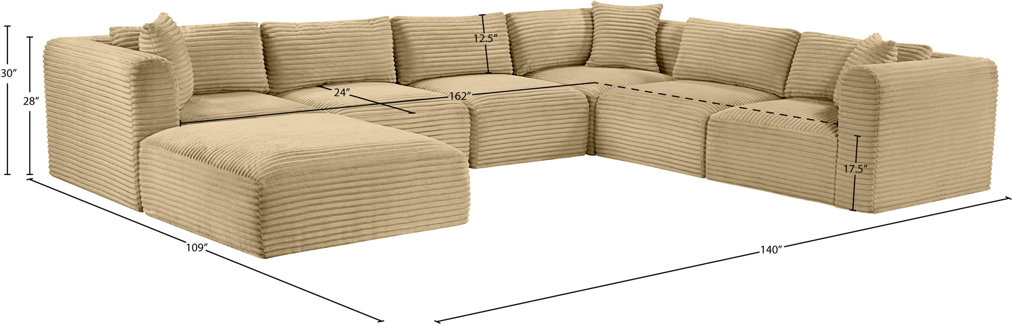 Shaggy - 7 Piece Modular U-Shaped Sectional With Ottoman