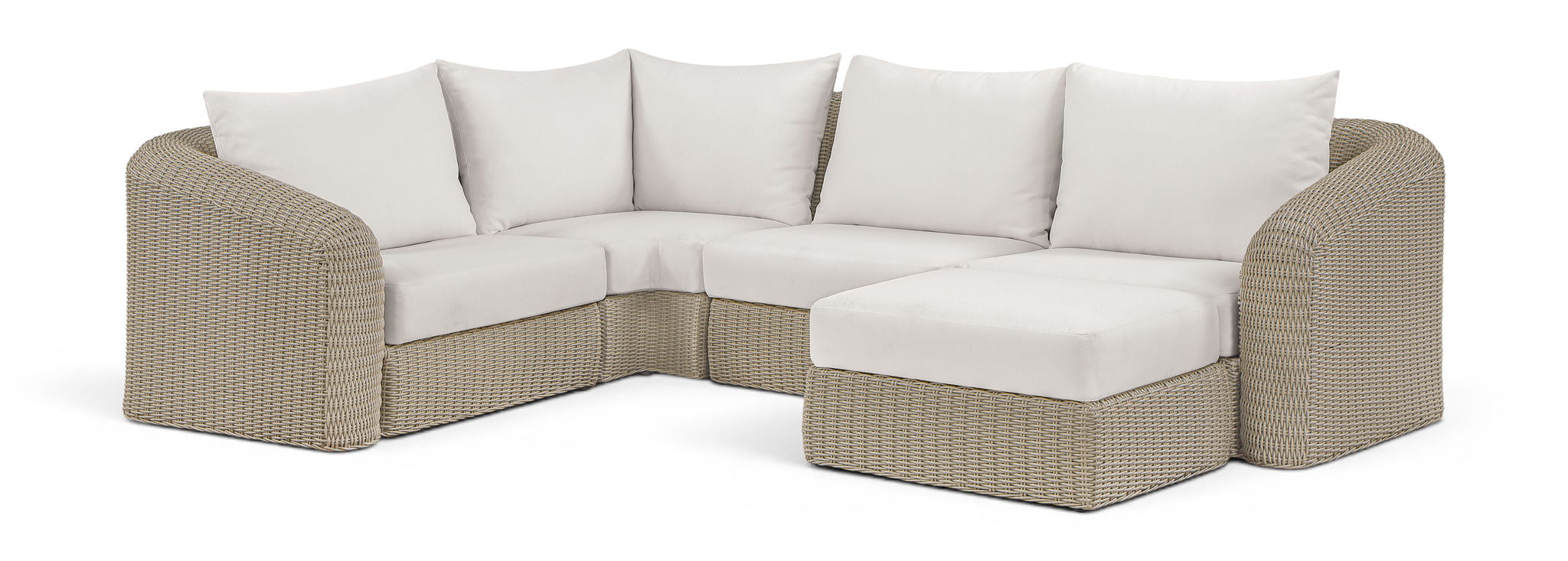 Seacrest - 123.25" Olefin Water Resistant And Wicker 5 Piece Outdoor Patio Modular Sectional