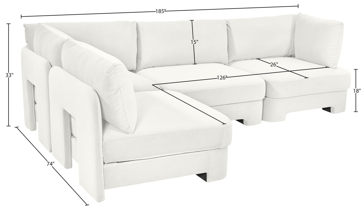 Hammond - Velvet Performance Fabric Upholstered 4 Piece Armless Sectional