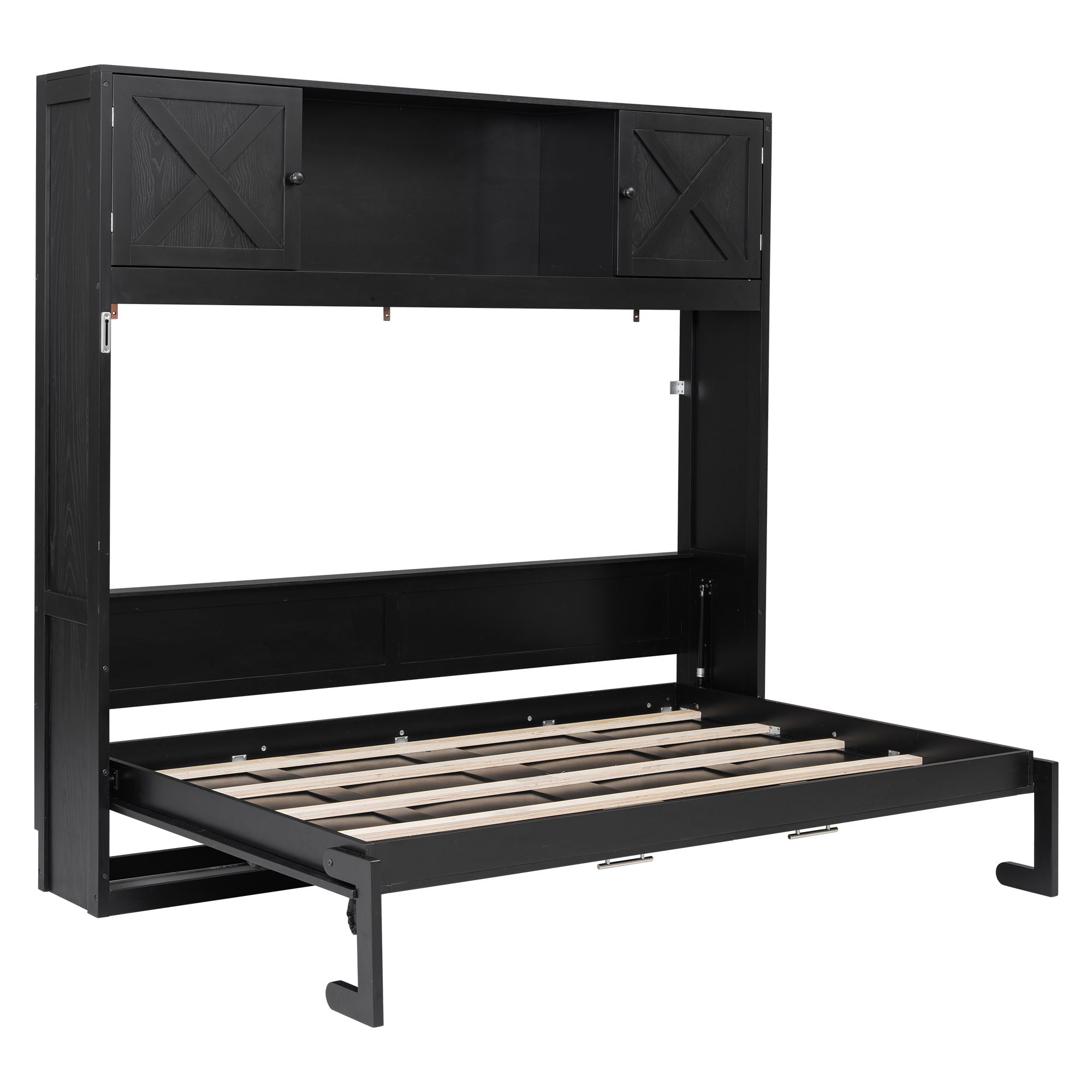 Full Size Murphy Bed With Storage Cabinets - Black