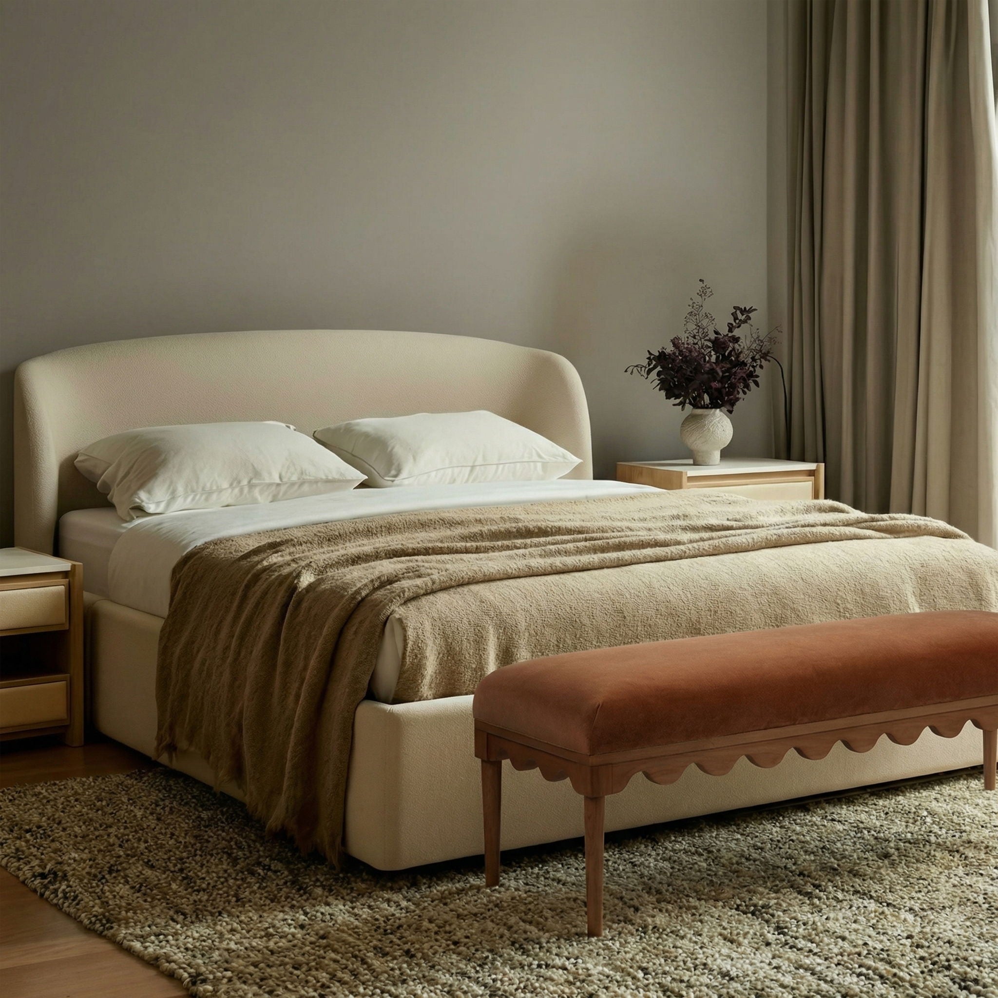 Oodle - Vegan Mohair Bench, Walnut Legs