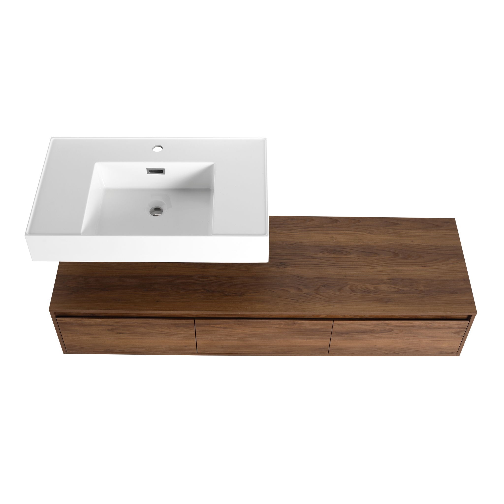 Modern Wall Mounted Bathroom Vanity With Resin Sink And Soft Close Drawer - Brown Ebony