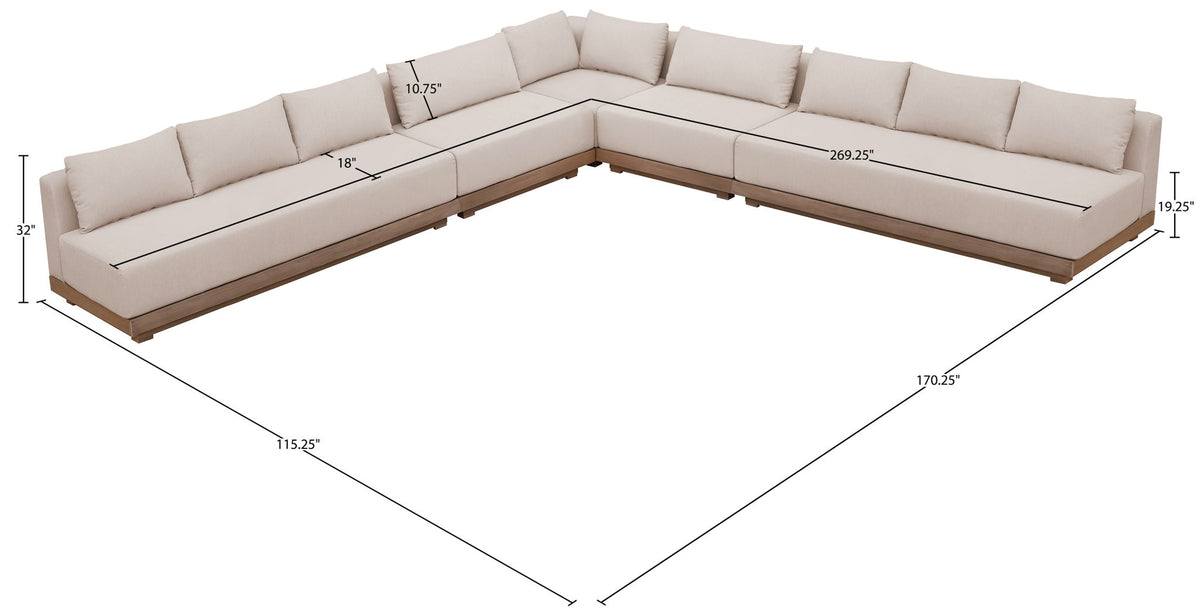 Solace - Olefin Fabric 5 Piece Outdoor Patio Modular Sectional