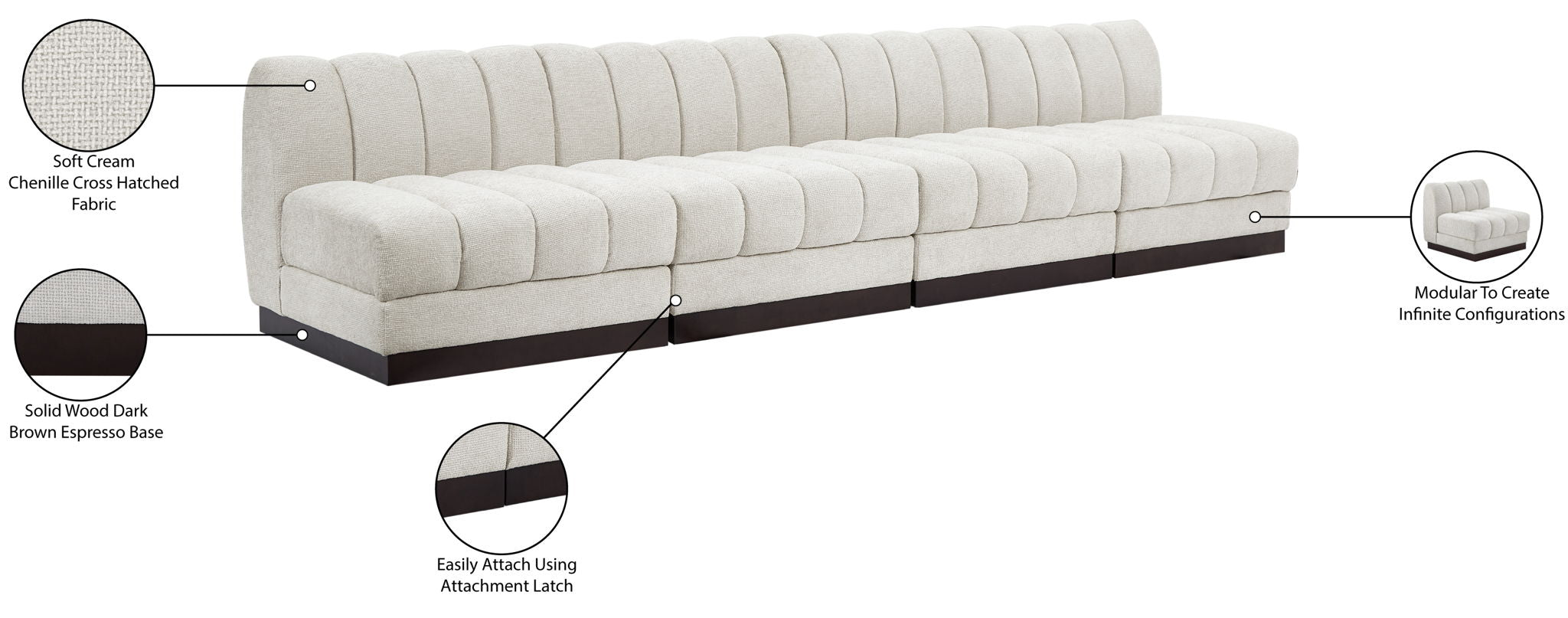 Quinn - 4 Seat Modular Armless Sofa