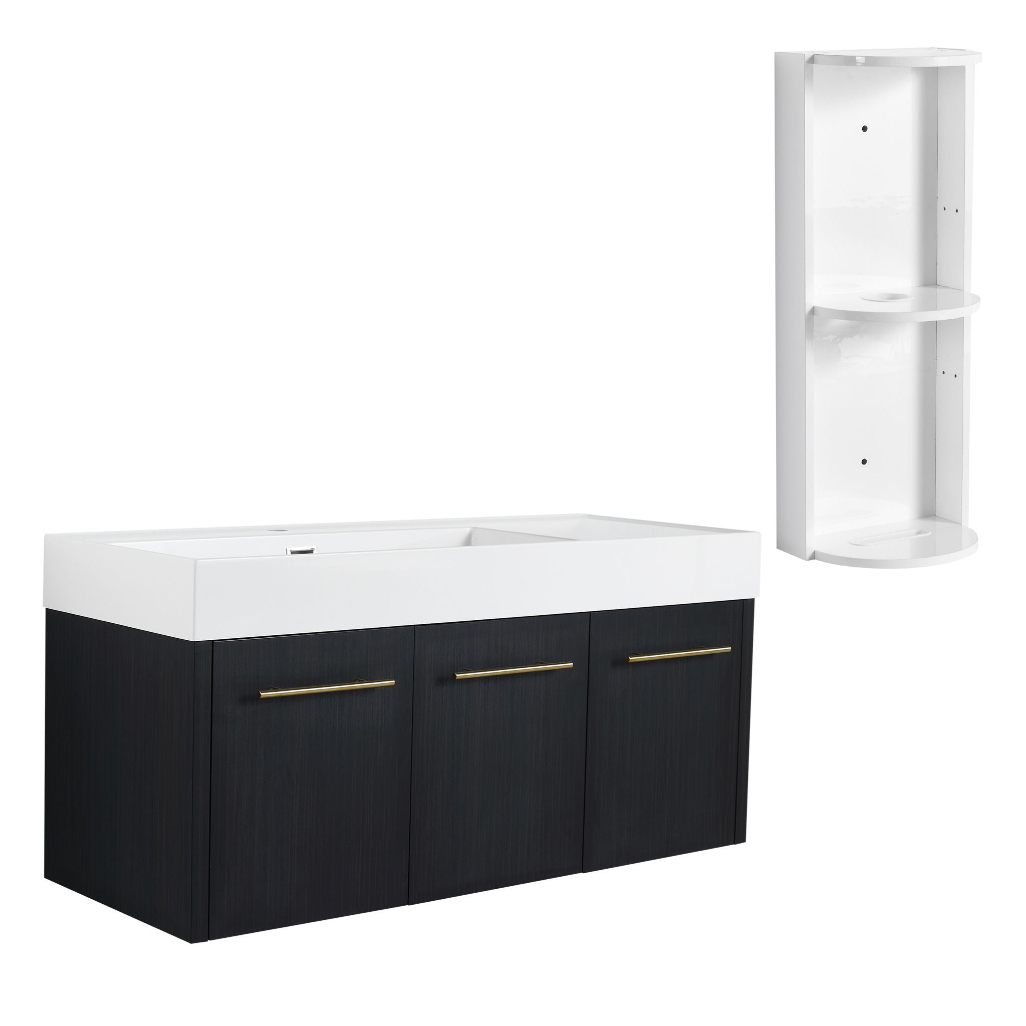 Modern Wall Mounted Bathroom Vanity With Left Sink And Storage Rack
