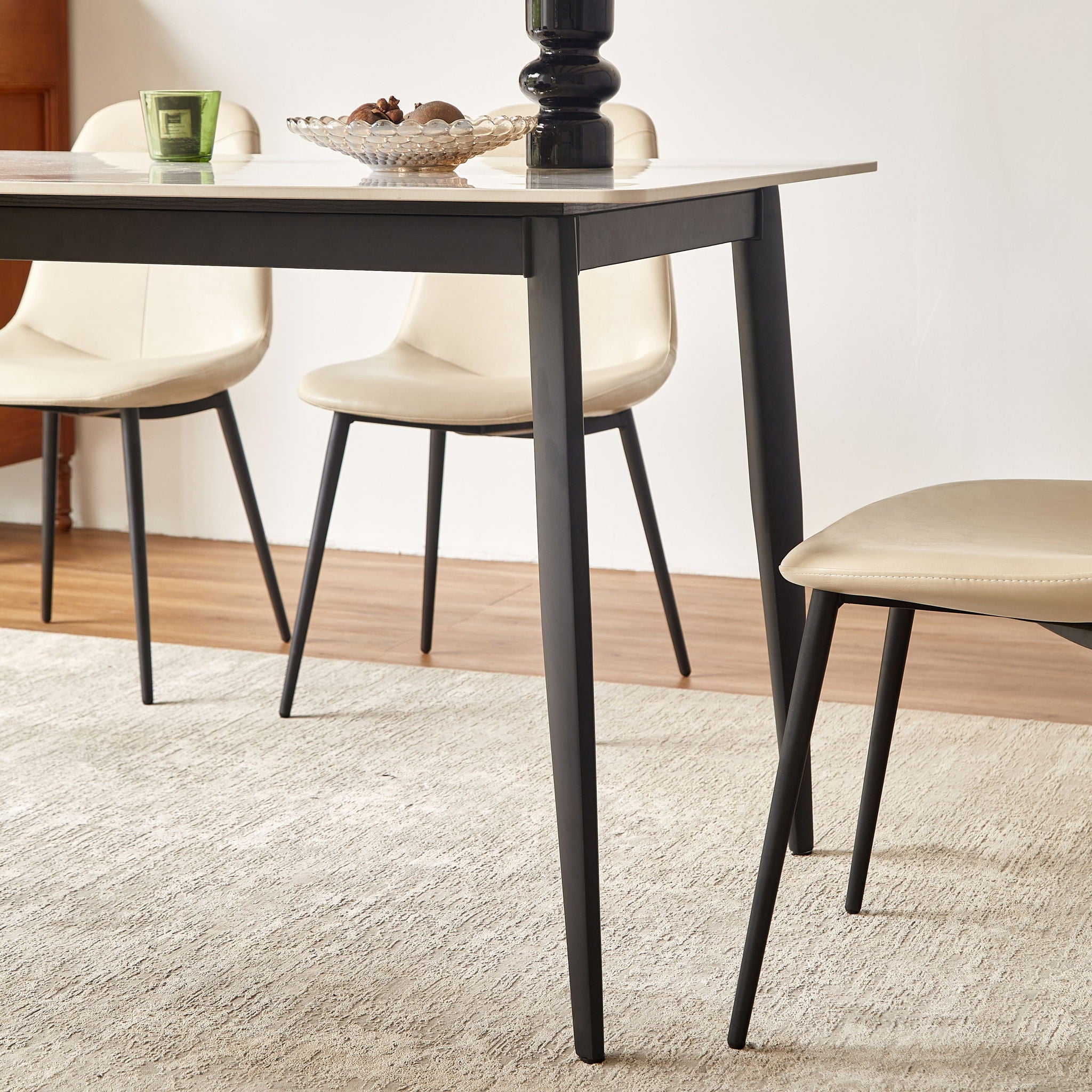 Dining Table Round White Sintered Stone Top Heavy Duty Metal Legs Waterproof Surface For Kitchen Dining Room Or Office Furniture - White / Black