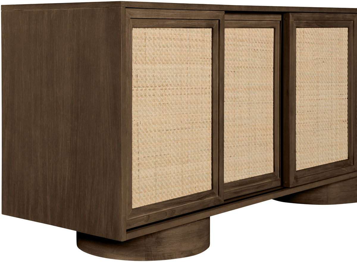 Windsor - Solid Wood And Brown Cane Sideboard / Buffet With Cylindrical Legs - Brown