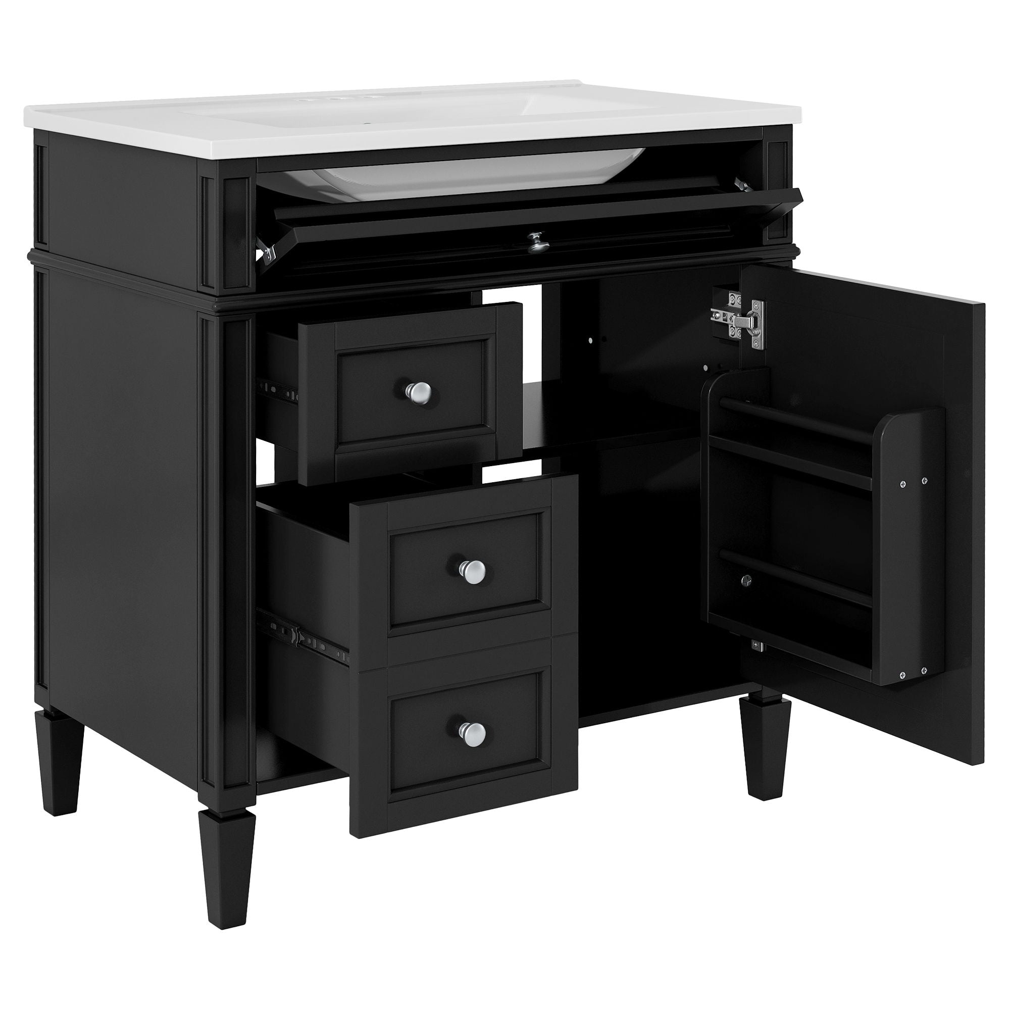 Bathroom Vanity With Top Sink, Storage Cabinet With 2 Drawers, Tip Out Drawer