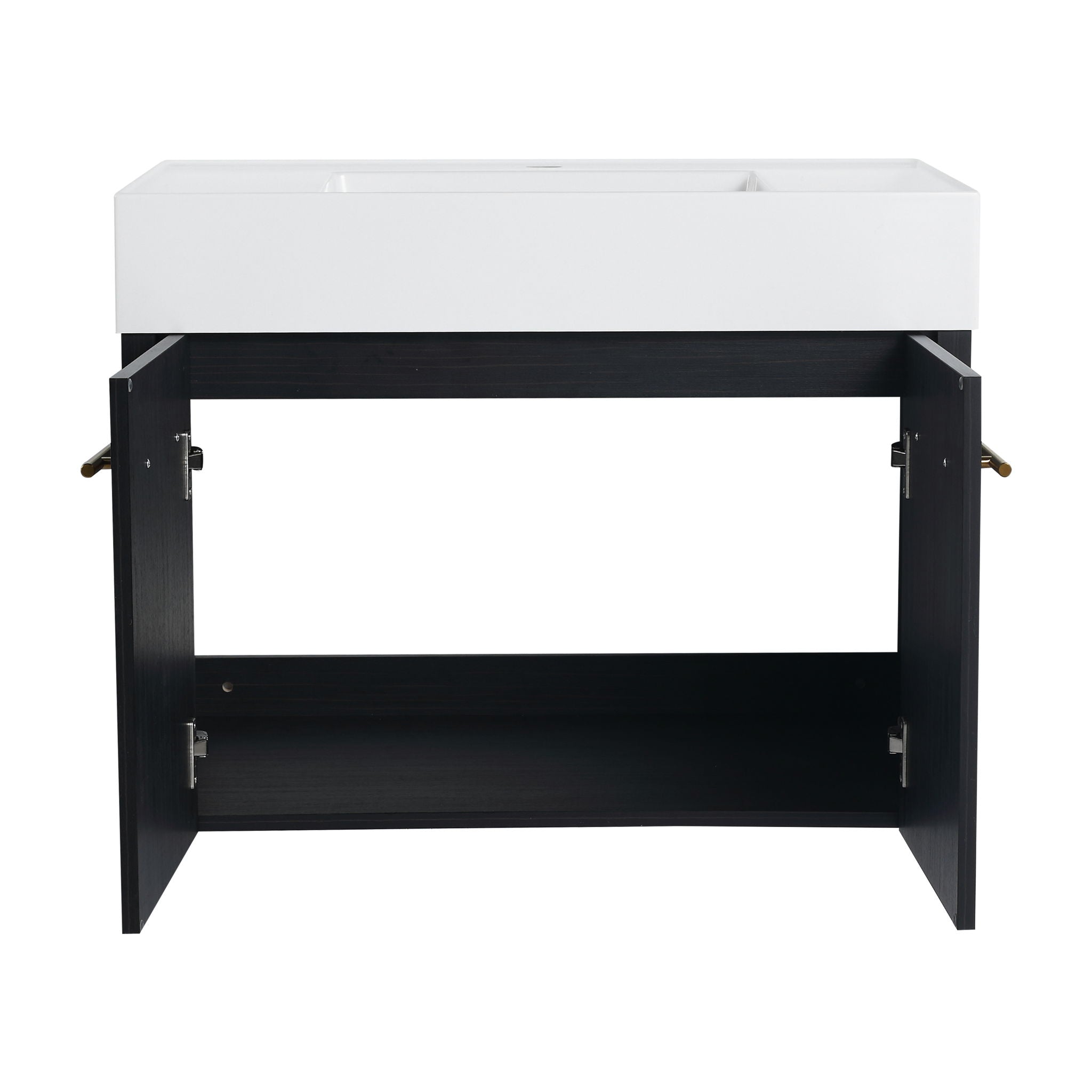 Modern Wall Mounted Bathroom Vanity With Left Sink And Storage Rack