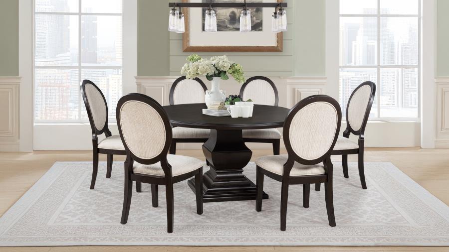 Twyla 7-piece Round Wood Dining Room Table Set Dark Cocoa
