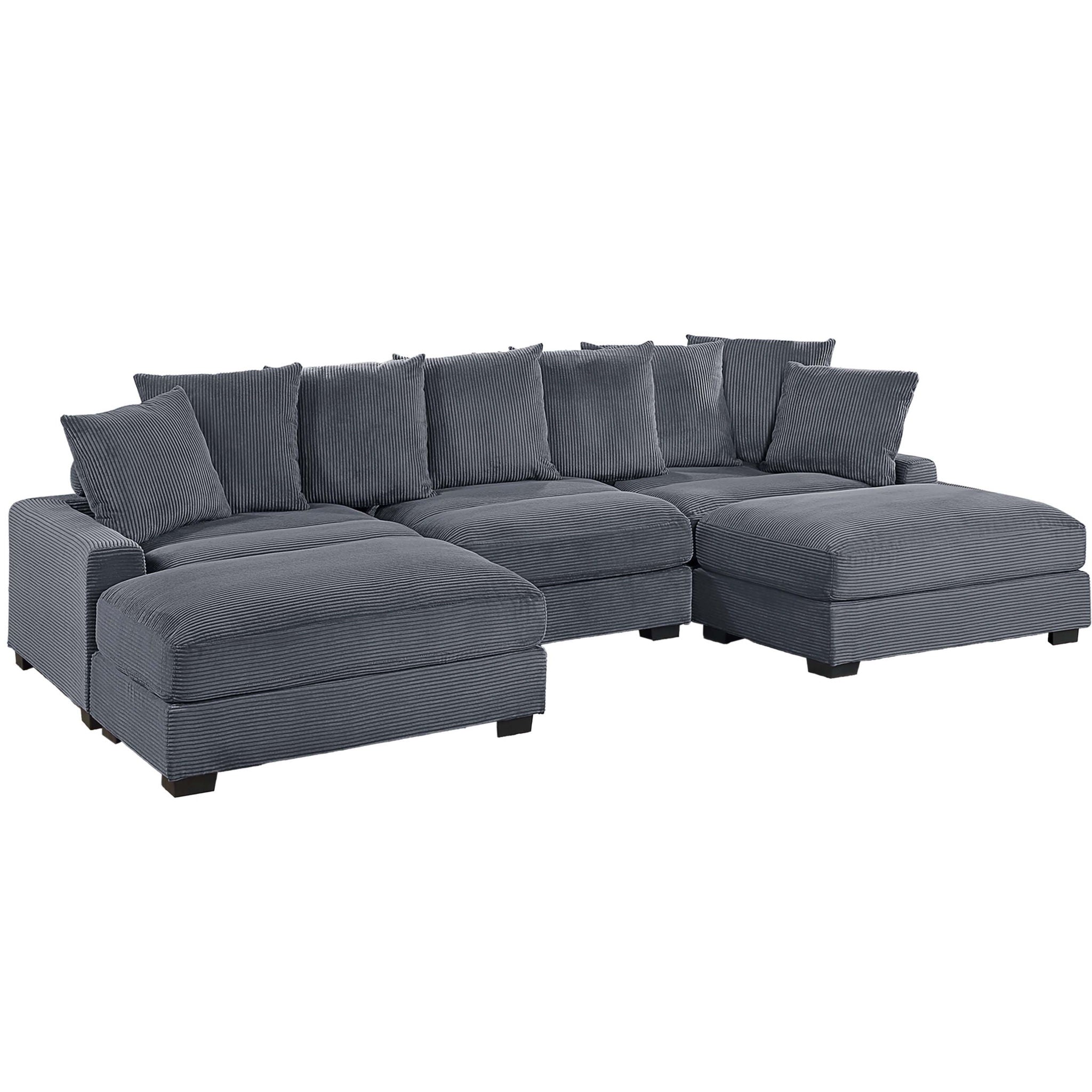 5 Piece Modular Sectional Set Couch With LAF & RAF Chairs, Living Room Furniture - Dark Gray