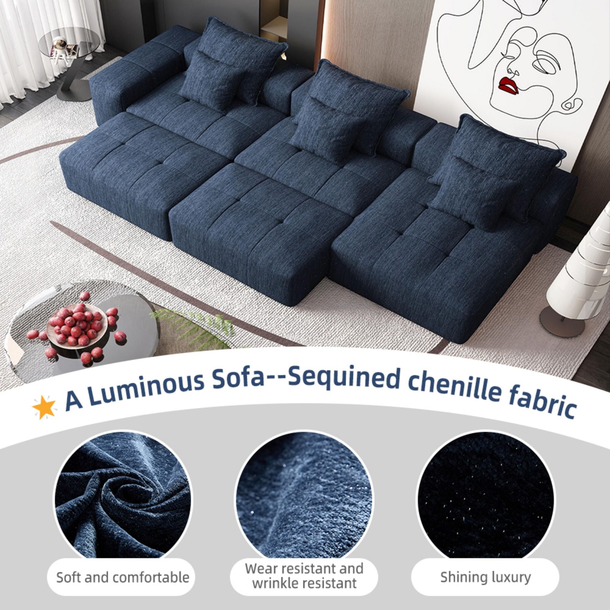 Modern Oversized Diy Combination Modular Sectional Sofa & Pillows
