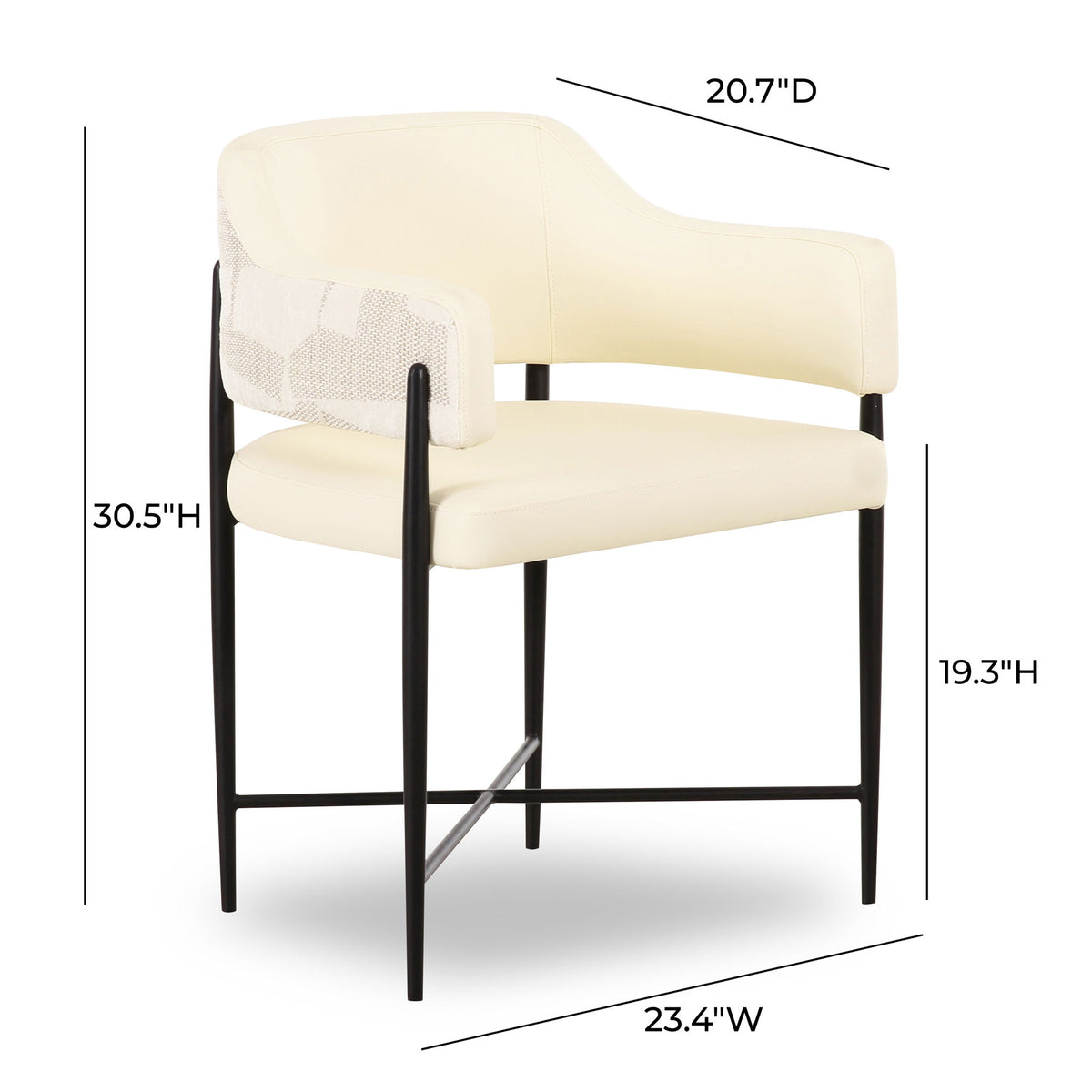 Sezanne - Vegan Leather And 2-Tone Jacquard Dining Chair - Cream
