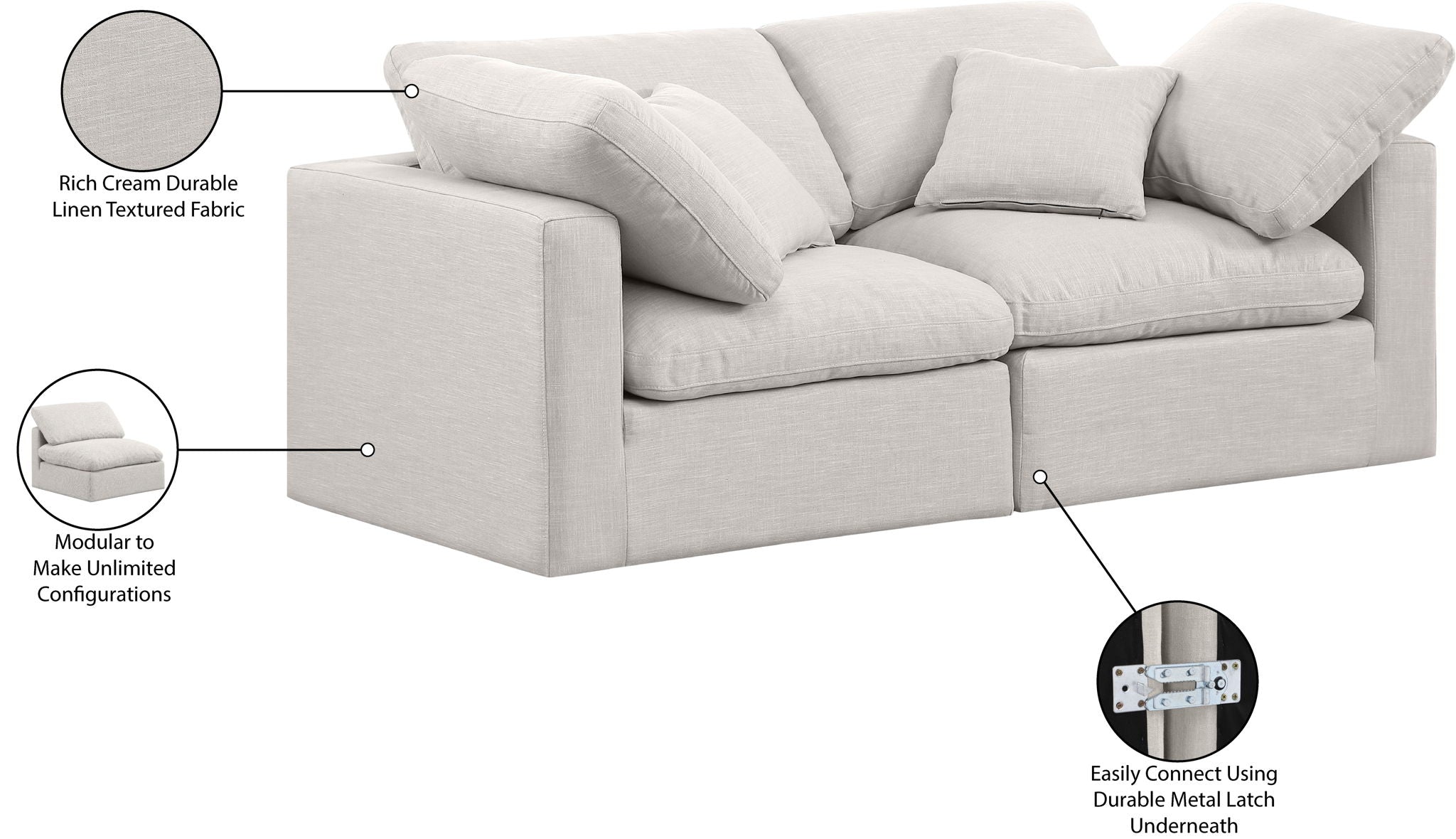 Indulge - Linen 2 Seat Modular Sofa