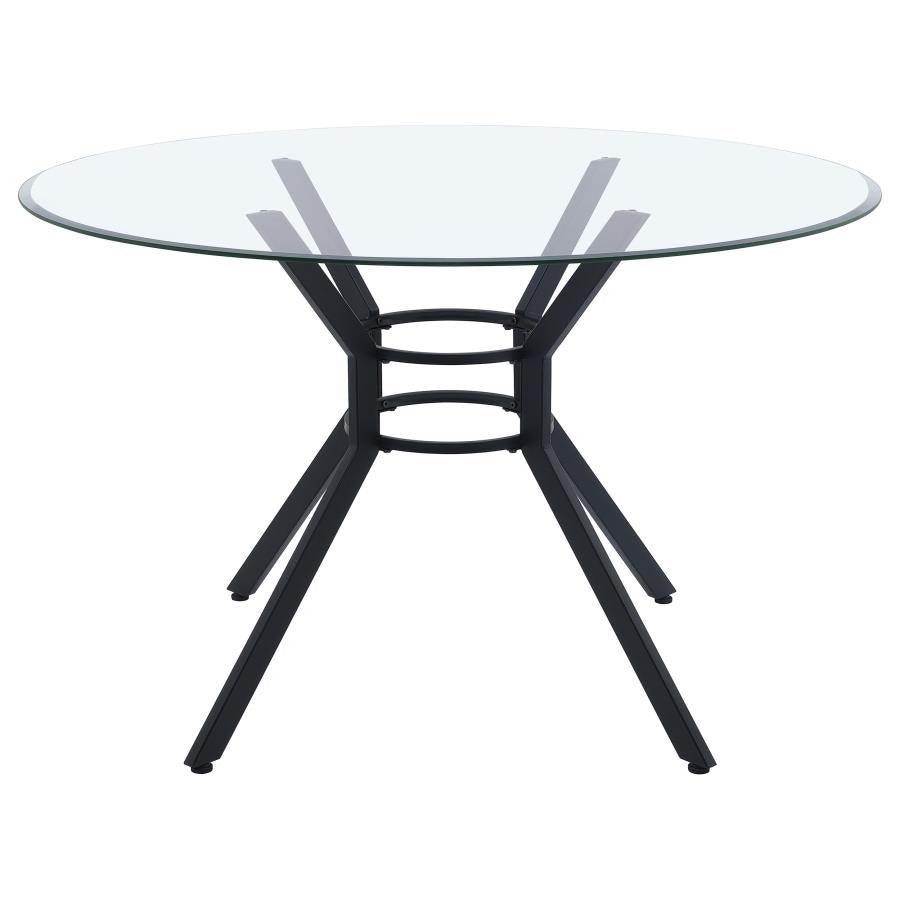 Steele 48-inch Round Glass Top Dining Table Matte Black