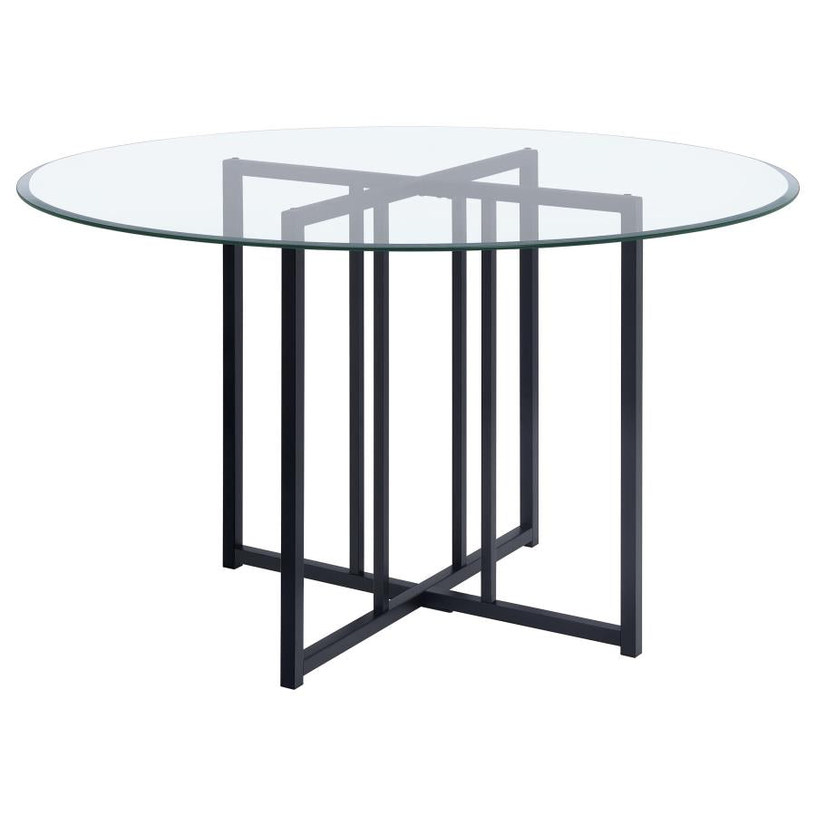 Pace 48-inch Round Glass Top Dining Table Matte Black