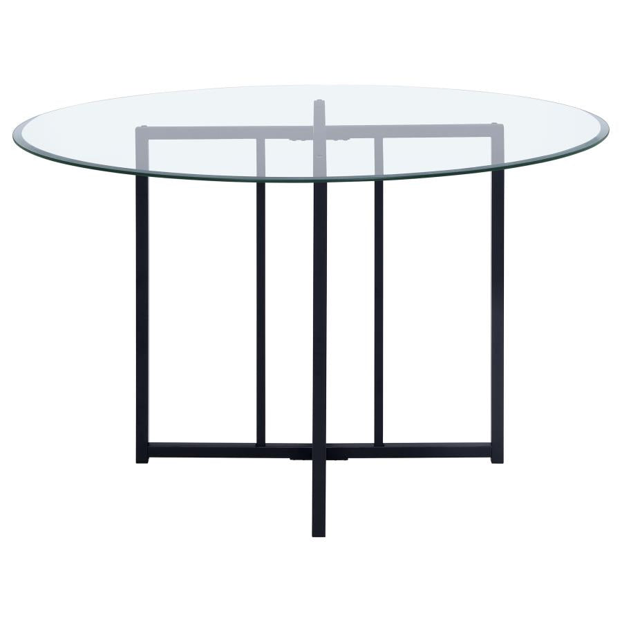 Pace 48-inch Round Glass Top Dining Table Matte Black