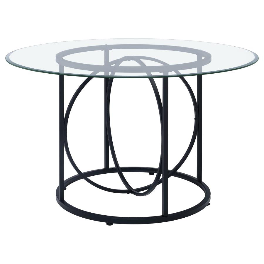 Levy 48-inch Round Glass Top Dining Table Matte Black