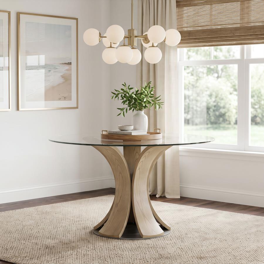 Naser 48-inch Round Glass Top Dining Table Light Oak