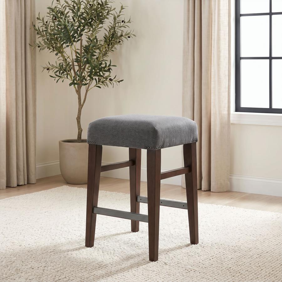 Naser Upholstered Counter Stool Grey and Dark Walnut (Set of 2)