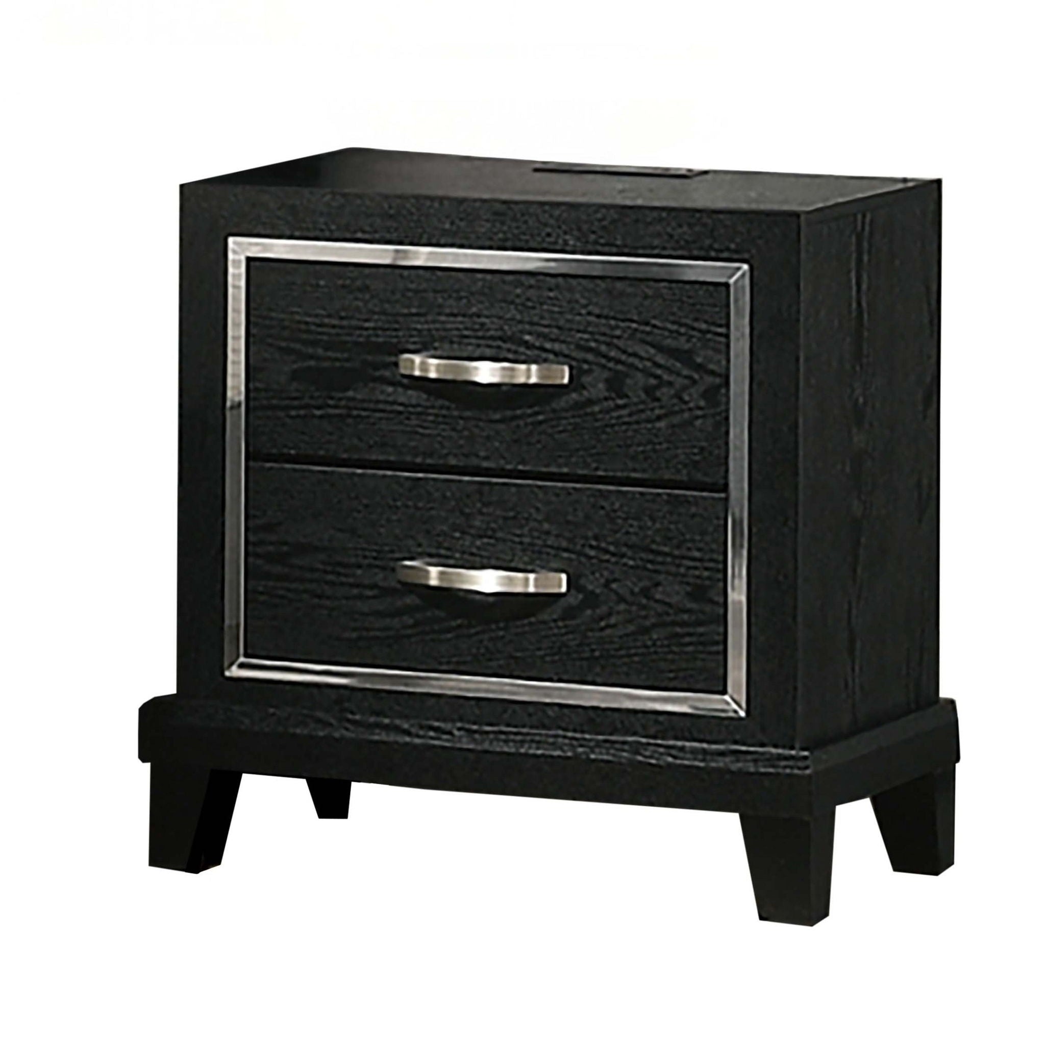 Nightstand With USB Port, Tapered Legs - Black