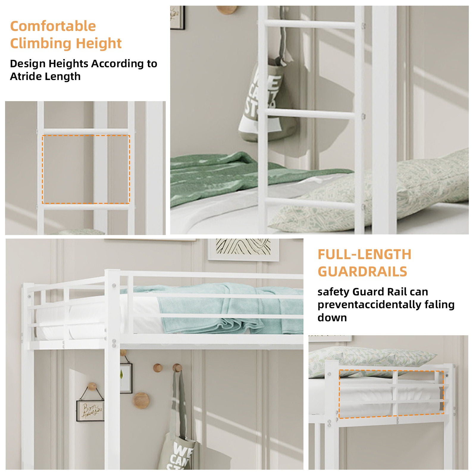 Bunk Bed For Kids, Convertible Frame With Ladders & Guardrail