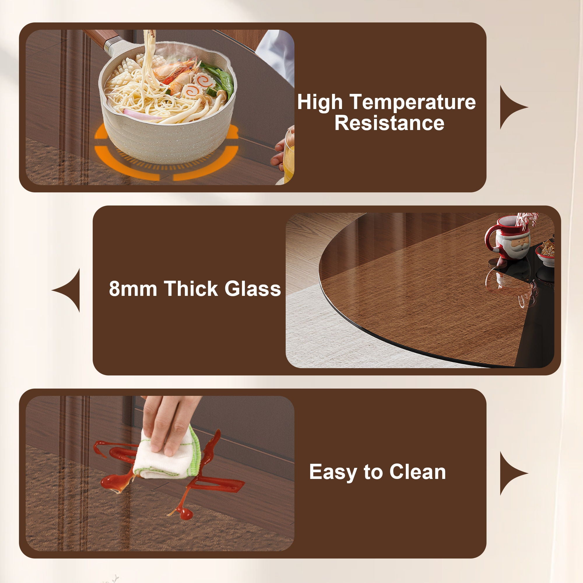 Round Dining Table - Black / Brown - Tempered Glass
