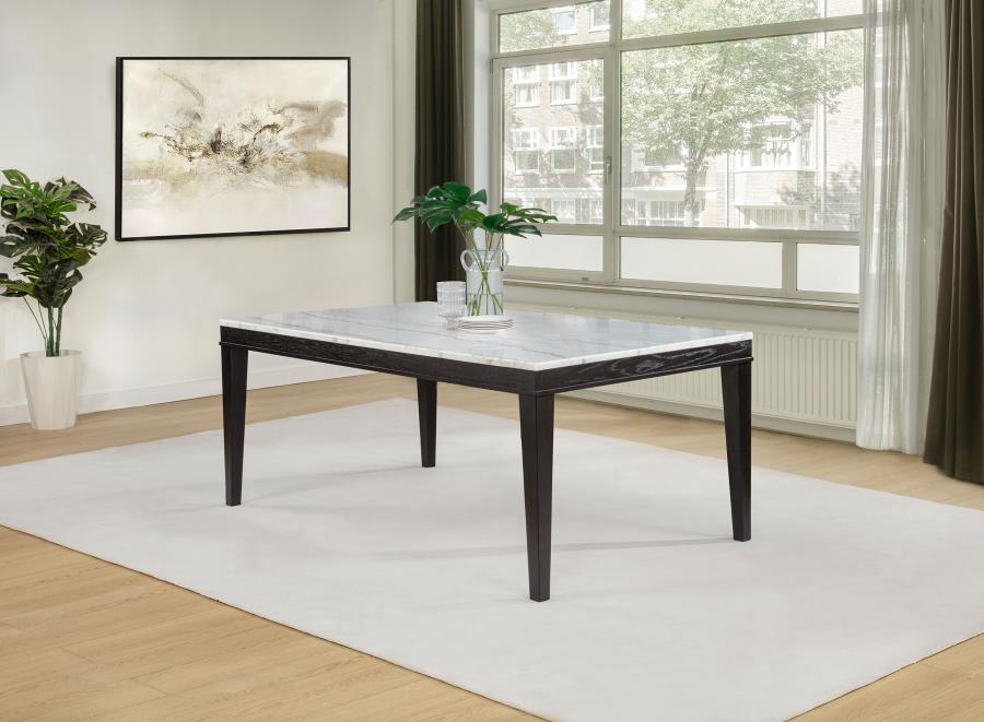 Averill 72-inch Rectangular White Marble Top Dining Table Coffee Bean