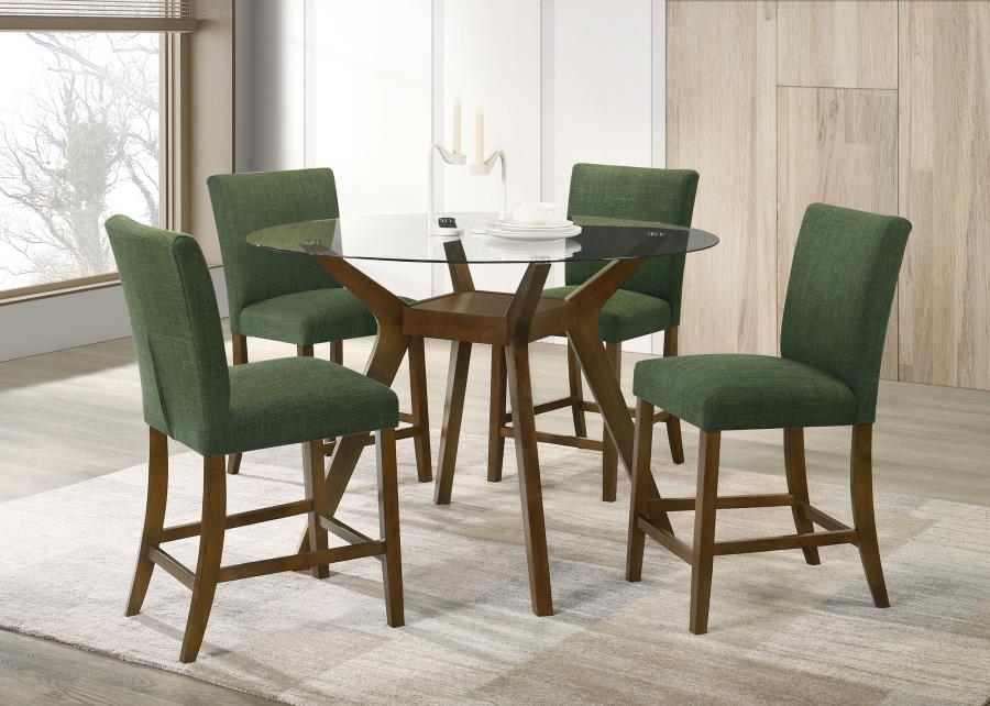 Paxton 5-piece Round Glass Top Counter Height Dining Set Green