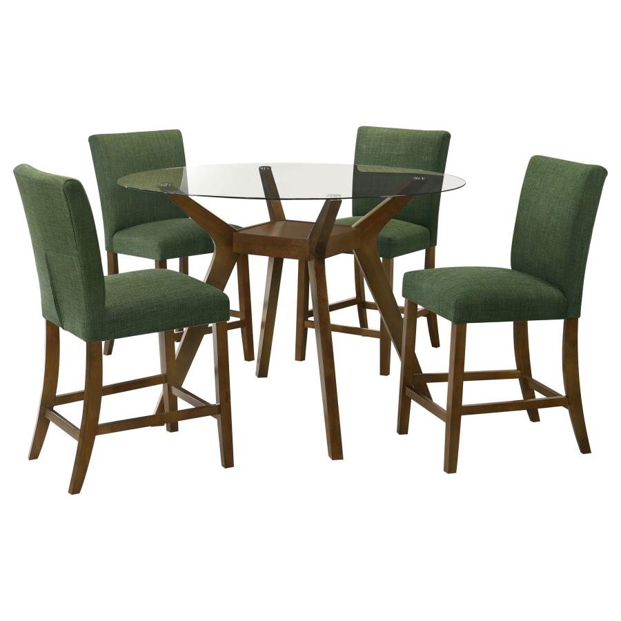 Paxton 5-piece Round Glass Top Counter Height Dining Set Green