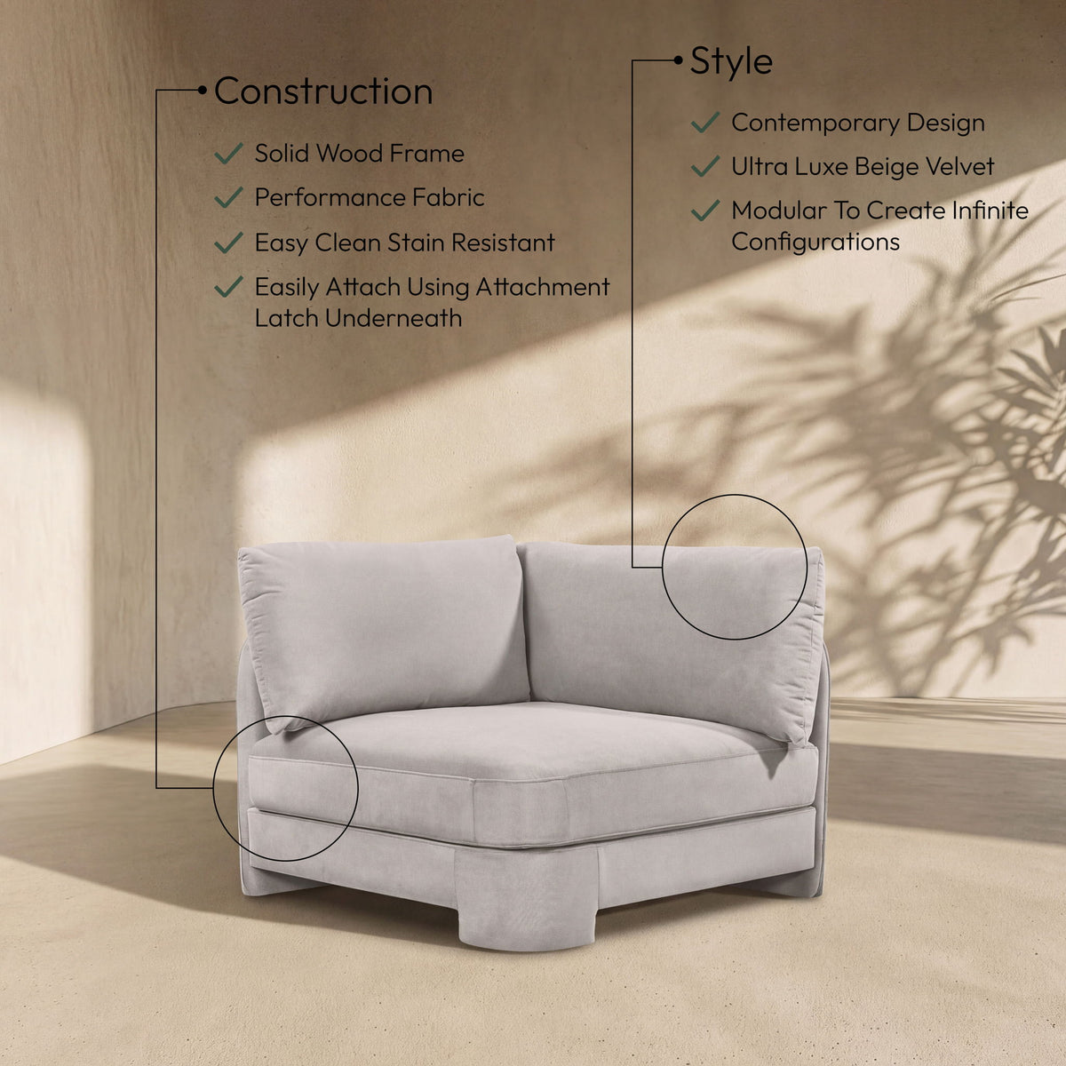 Hammond - Velvet Performance Fabric Upholstered Corner Chair