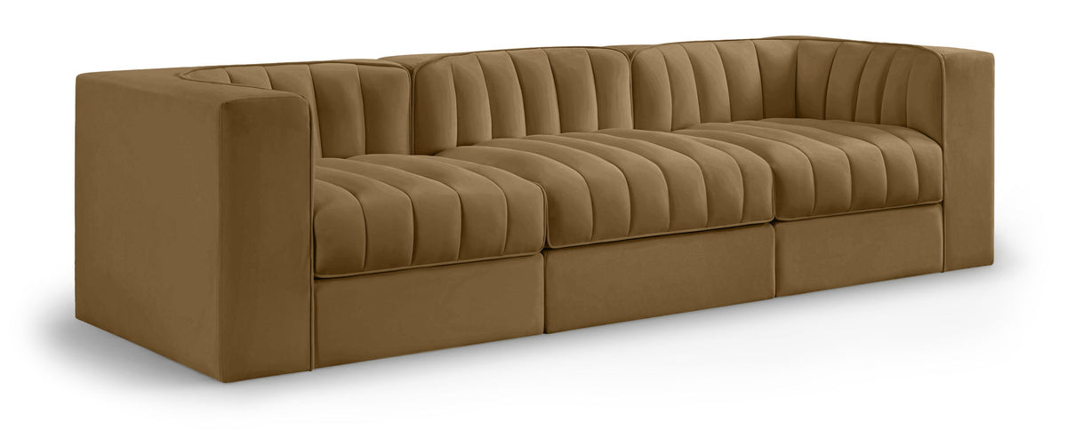 Rummi - Velvet Performance Fabric Upholstered 3 Piece Modular Sofa