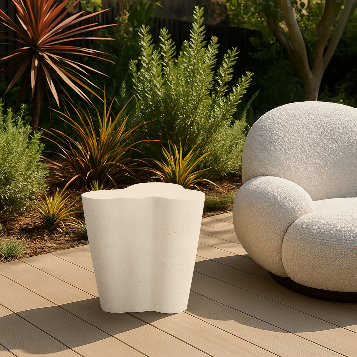 Monza - Concrete And Fiberglass Indoor / Outdoor End Table - Cream
