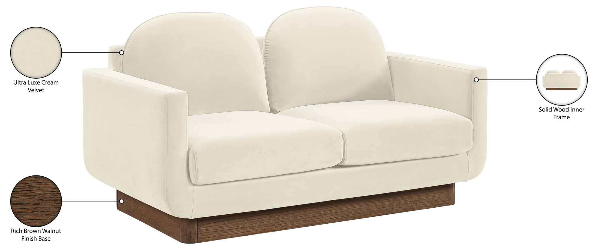 Diviento - Velvet Performance Fabric Upholstered Loveseat