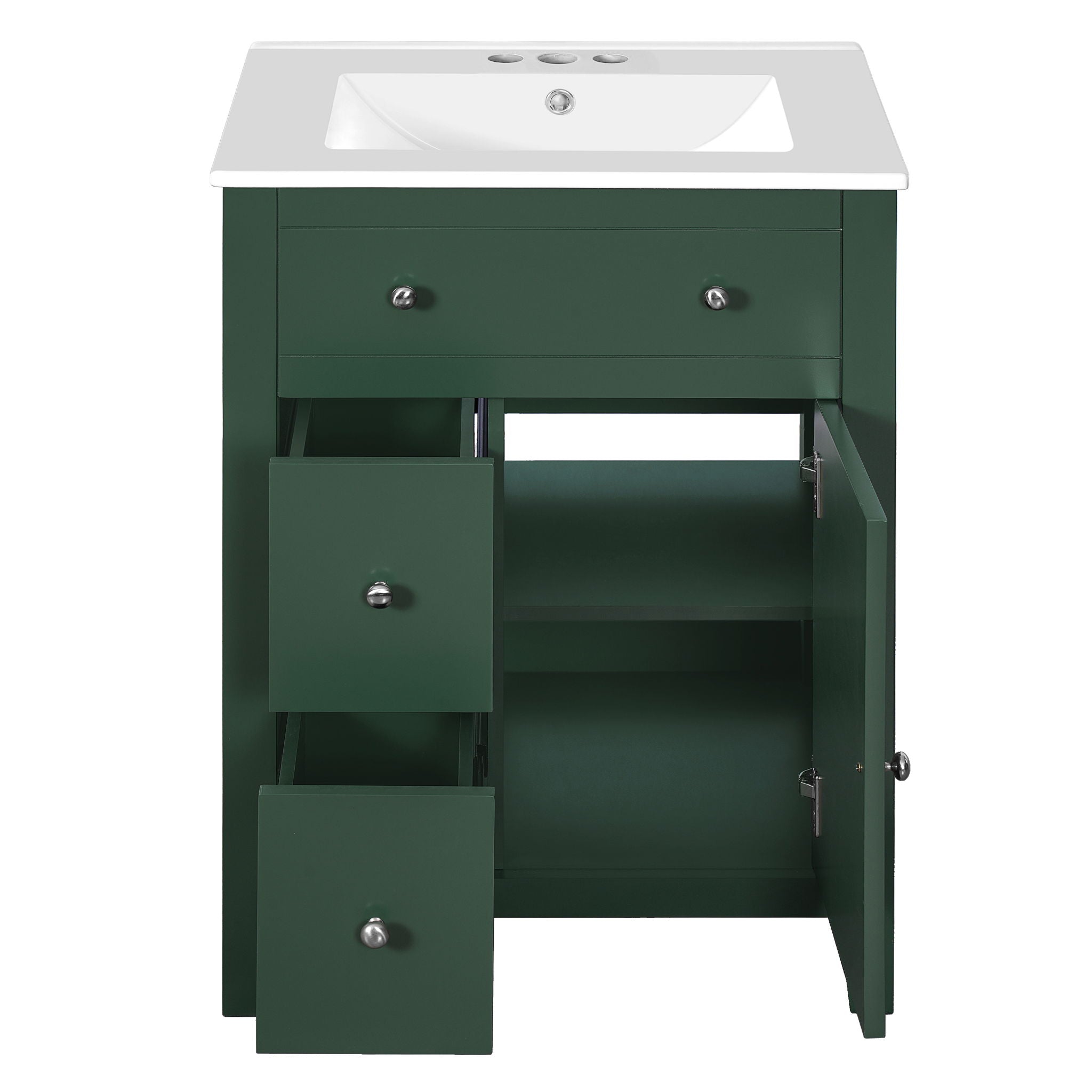 Bathroom Vanity With Basin, Rectangular Cabinet With 2 Drawers And Soft Closing Door