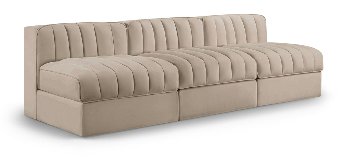 Rummi - Velvet Performance Fabric Upholstered 3 Piece Modular Armless Sofa