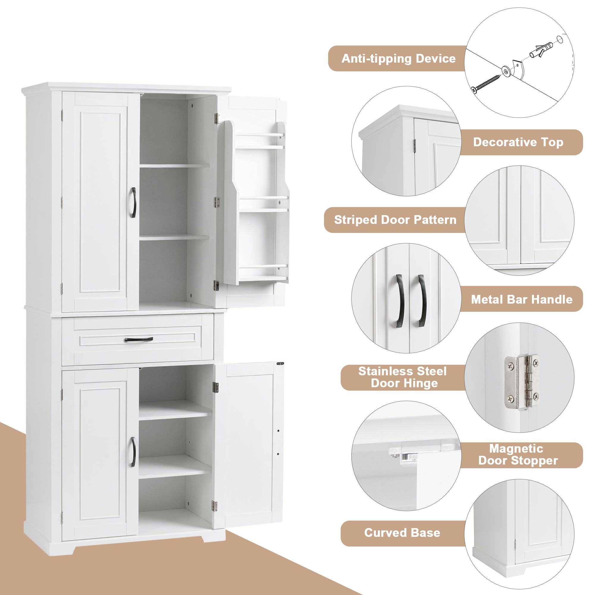 Bathroom Storage Cabinet With Doors And Drawer, Adjustable Shelf