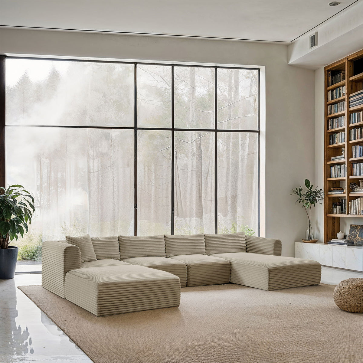 Shaggy - 5 Piece Modular Sectional With Chaise And Ottoman