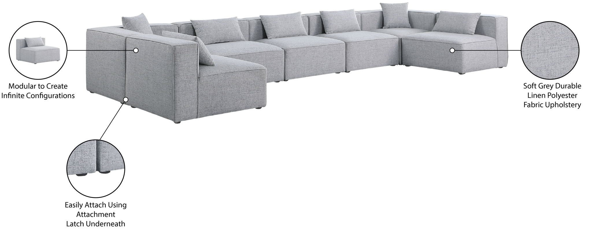 Cube - Linen 7 Piece Modular U-Shaped Sectional